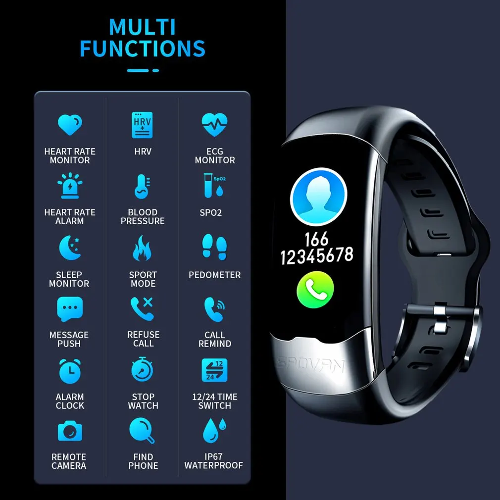 ECG PPG Smart Bracelet HRV Heart Rate Blood Pressure Monitor Smart Band Men IP67 Waterproof Running Swimming Sport Wristbands