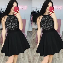 Дизайн милые дешевые Холтер Черное кружево Мини Длина Дизайнер Формальные платья на выпускной бал вечерние платья