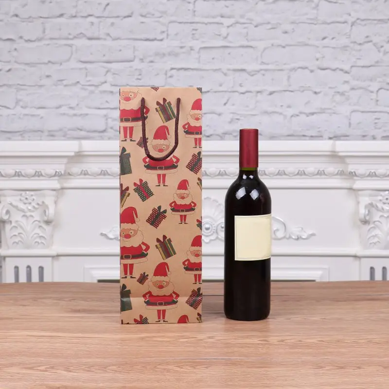12pcs/lot Christmas Gift Bag New Year Practical Beautiful Kraft Paper Wine Bags Santa Claus Cute Paper Wine Holder