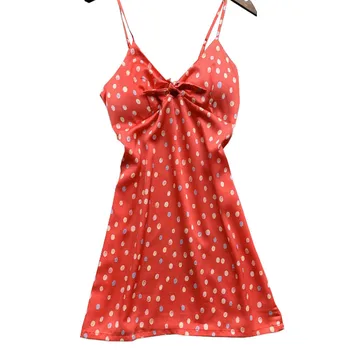 

2020 Summer New Women Sleep Dress Comfort Silk Satin Cartoon Strawberry Printed Ladies Sexy V-Neck Nightwear Femme Soft Homewear