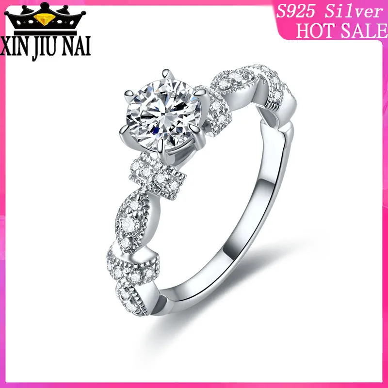 

925 Sterling Silver Ball flower vine ornate Chinese style Vintage Cubic Zirconia Anniversary Promise Solitaire Engagement Ring