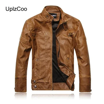 

UplzCoo 2019 Autumn Winter Men's PU Leather Jacket Zipper Coat Button Warm Casual Male Fit Slim Coat Men's Clothing 5XL FM168