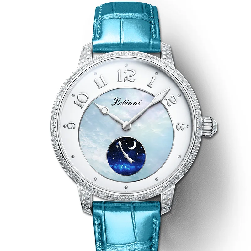 

Switzerland Luxury Brand LOBINNI Seagull ST17 Automatic Mechanical Women's Watches Sapphire Waterproof Diamond Moon Phase L2070