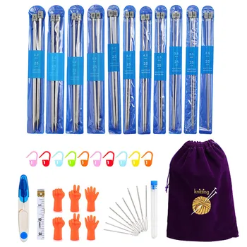 

Stainless Steel Knitting Needle Set Practical Double Pointed Long Crochet Sweater Fabric DIY Craft Needle Knitting Tools Sets