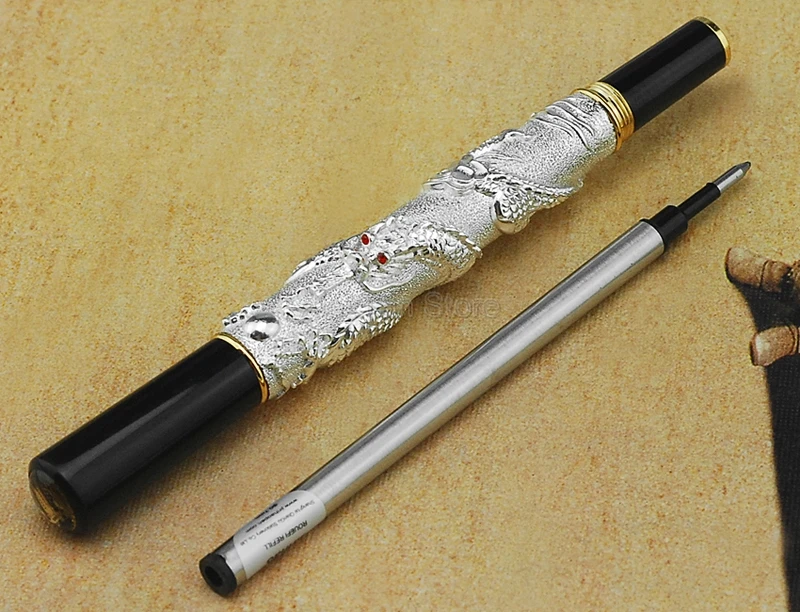 Jinhao Vintage Metal Rollerball Pen Oriental Dragon Series Heavy Pen Silver Supplies Office & School & Home Gift Pen mens dynasty chinese character dragon oriental graphic fleece lining pullover hoodie l white