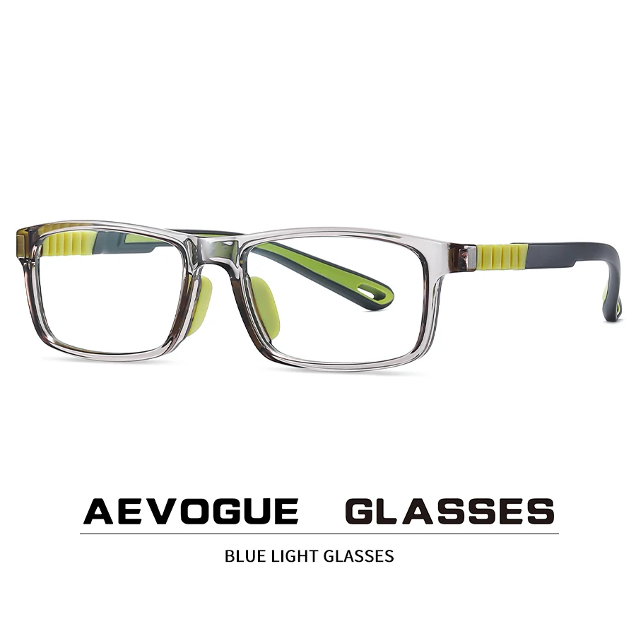 

AEVOGUE Blue Light Glasses For Kids Fashion Glasses For Girl Square Frames For Boy Silicone Detachable Temples AE1079