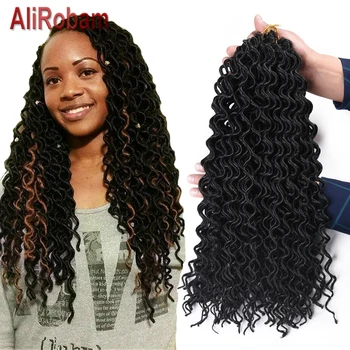 

AliRobam Faux Locs Curly Crochet Braids Braided Synthetic Hair 18" Long braiding hair extensions 24Strands/Pack Black Brown Red