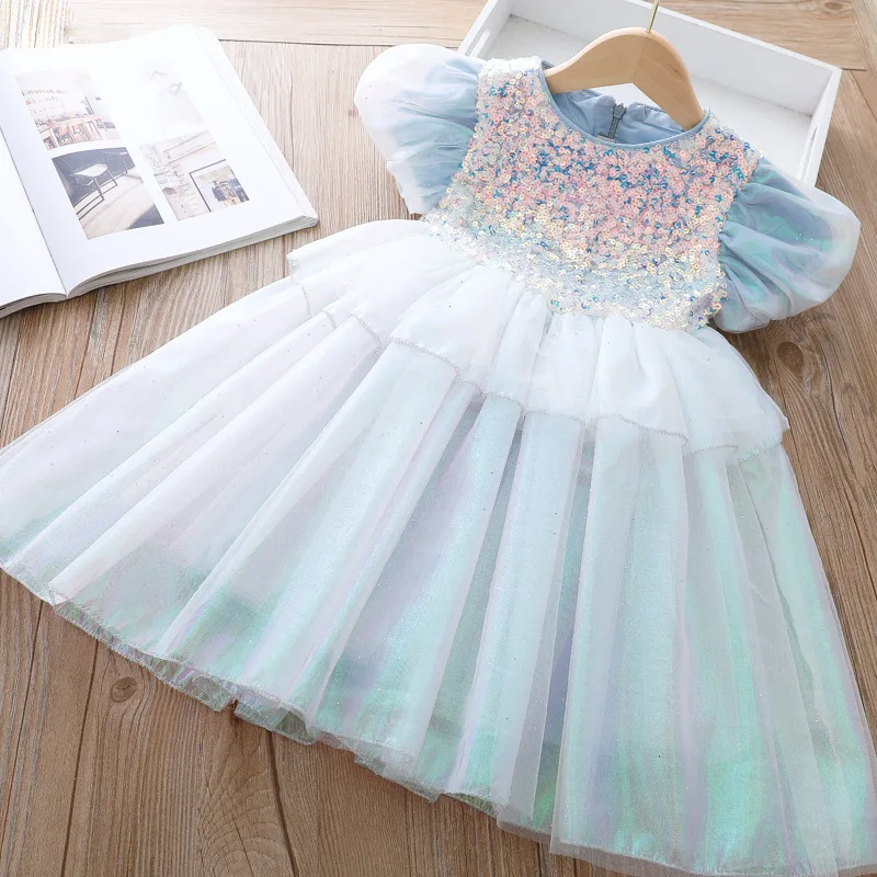Платья принцессы для девочек детское платье с блестками Vestidos новое летнее