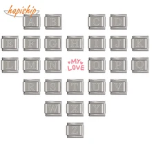 Hapiship,,, Маргаритка, серебро, 26 букв, A-Z, итальянский шарм, подходит для 9 мм, браслет из нержавеющей стали, изготовление ювелирных изделий, DJ153