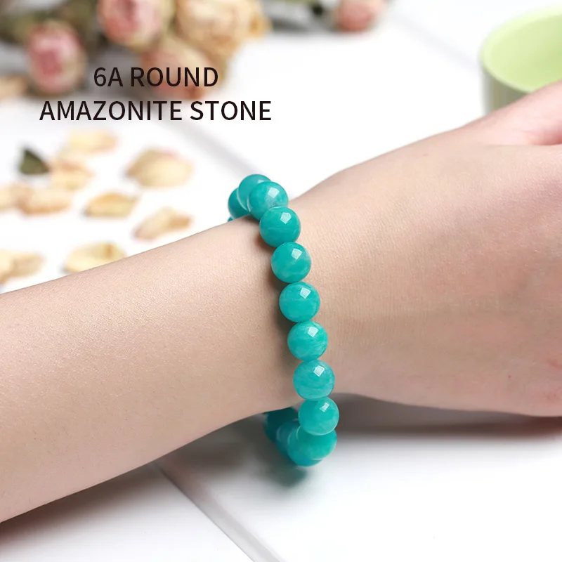 6A AMAZONITE JD Gem Stone 5-12mm AAA+ Green Amazonite Stone Bead Bracelet For Women Girls Lucky Friendship Bracelet Jewelry - Окраска металла: 6A AMAZONITE