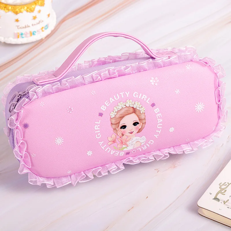 

High Capacity Cute Lace Creative Pencil Case Portable Cute Net red Pen Box Multi-Function Pencils Cases Back To School Supplies