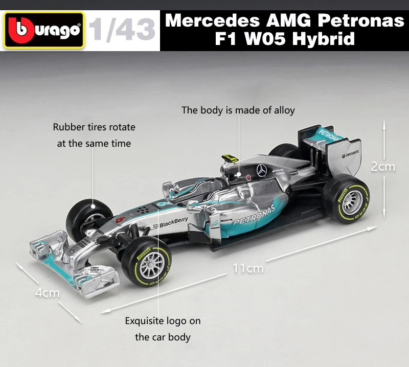 Bburago 1:43 Масштаб Мини Металл литья под давлением F1 автомобиль Formulaa 1 модель Mercedes Benz гоночный автомобиль W05/W07 сплав игрушка автомобиль коллекция детский подарок