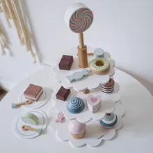 Juguete de madera para pastel de té de la tarde, casa de juegos para niños, cocina, pastel de helado, té, juguete para niña, regalo de cumpleaños