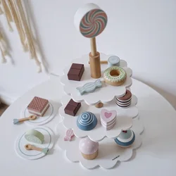 Gâteau en bois, thé de l'après midi, maison de jeu pour enfants, cuisine, glaces, thé, cadeau d'anniversaire pour filles 