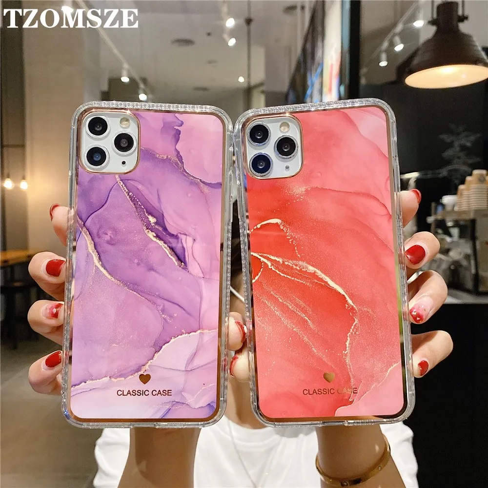 Marble Back Case for iPhone 12 mini 11 Pro Max XR XS SE2020 7 8 Plus Phone Cases Luxury Plating IMD Clear Frame Shockproof Funda | Мобильные