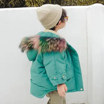 

3 Colors Children Winter down coats thicker warm hooded boys girls duck down jackets Modis kids real fur collar outerwear Y2442