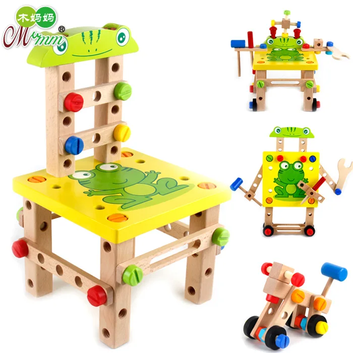 

Children'S Educational Assembled Wooden Building Blocks Toy Luban Chair Multi-functional Disassembly Tool Nut Silk Assembly Comb