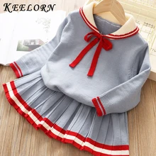 Keelorn/платья для девочек; сезон весна-зима; шерстяной вязаный свитер для девочек; вечерние платья с бантом для девочек; одежда для маленьких девочек на свадьбу; плиссированное платье