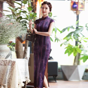 

Plus Size 3XL Short Sleeve Classic Women Rayon Cheongsam Elegant Long Sexy Qipao Summer Print Flower Dress Mandarin Collar