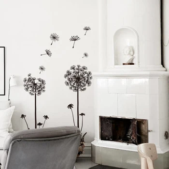

Black and white Dandelion Wall Art Stickers DIY Flower Natural Decals Self-Adhesive Home Decor Decoration for Bedroom