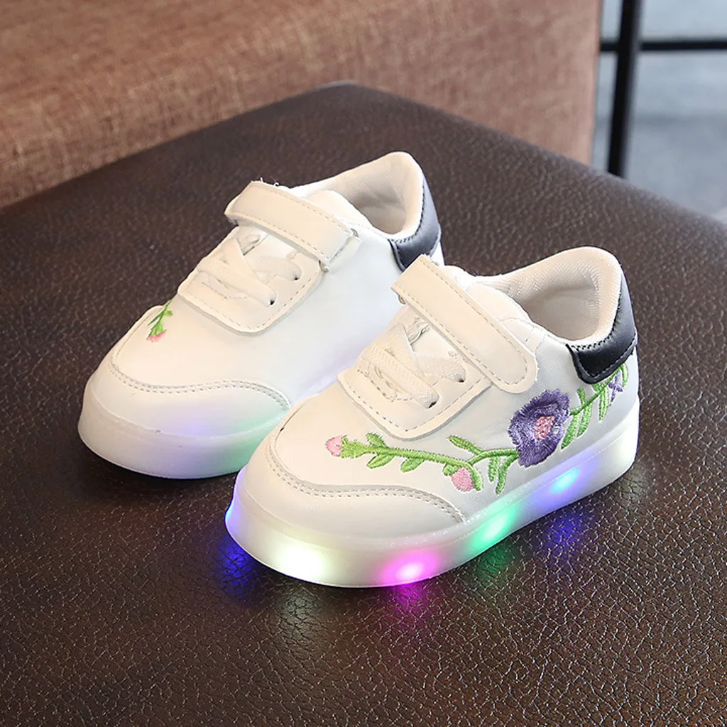 Детская обувь с вышивкой блестящая для малышей младенцев девочек Светодиодный
