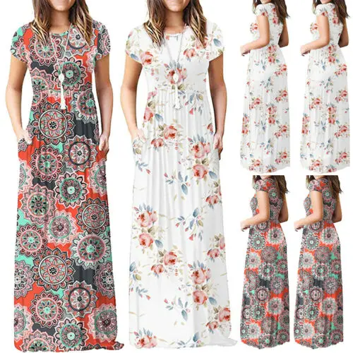 women's summer boho casual long maxi evening party cocktail beach dress sundress