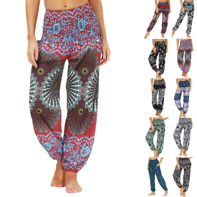 Womens Loose Yoga Pants Floral Print Wide Leg Trousers Long Stretch Pants Loose Palazzo Trousers Sweatpants Harlan Pants