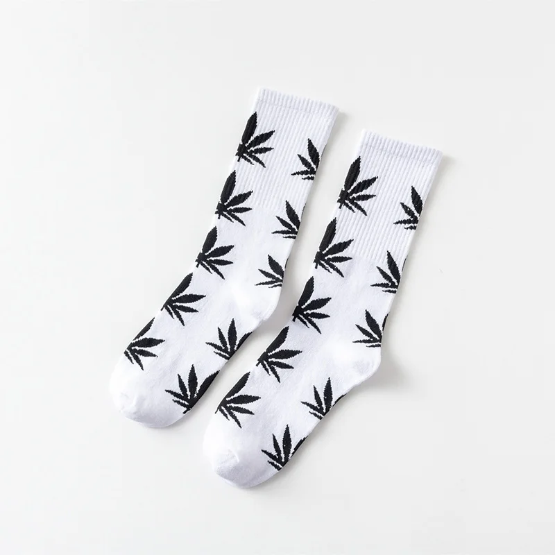 1Pair Comfortable Top Quality Cotton Sport Socks New Breathable Cycling Hemp Leaf Casual Long Weed Crew Sock hardloopsokken - Цвет: C