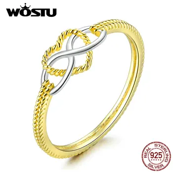 

WOSTU 100% Real 925 Sterling Silver Infinite Love Heart Ring Gold Color Wedding Rings For Women Lover Silver 925 Jewelry CQR600