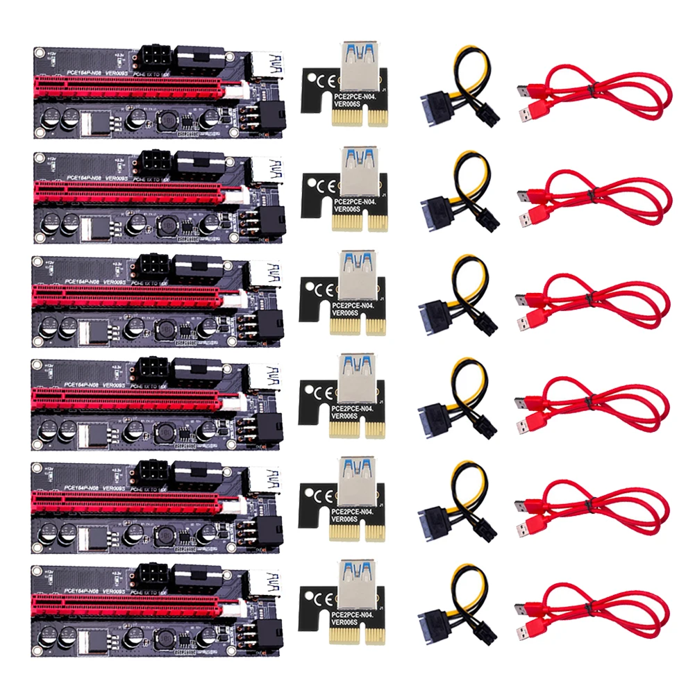 6 шт. PCI-E Pcie Riser 009 Express 1X до 16x расширитель PCI E USB 009S GPU двойная 6-контактная Адаптерная