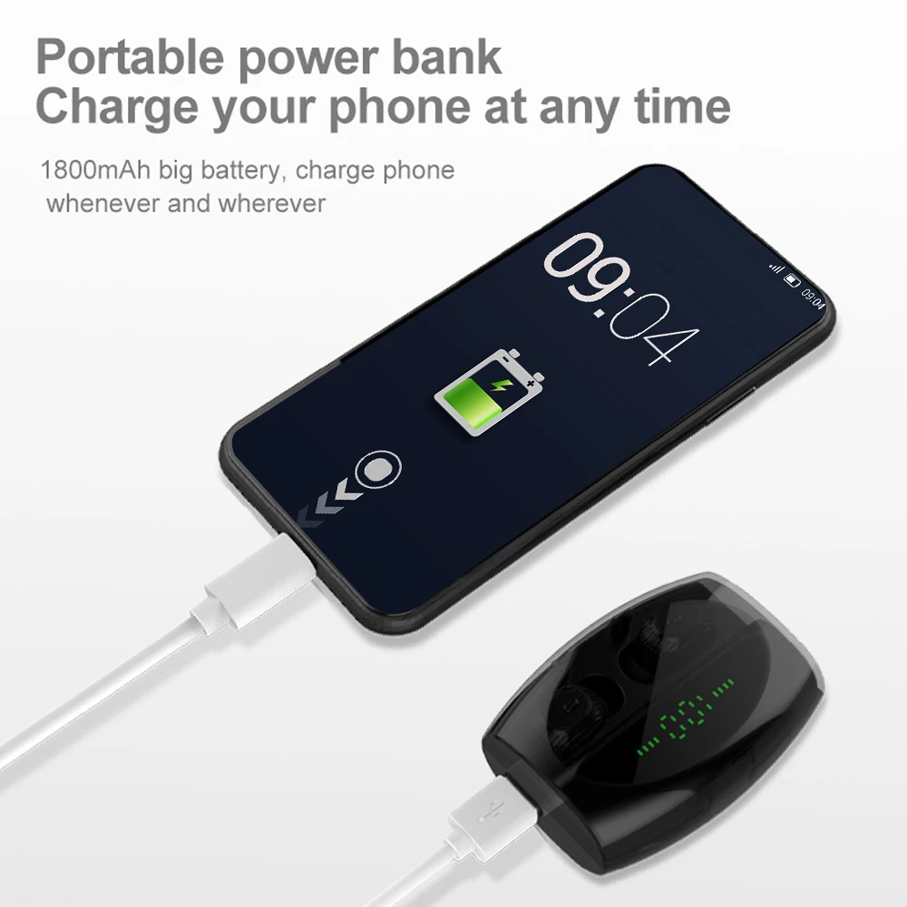 XG20 Bluetooth 5,0+ EDR TWS наушники настоящие беспроводные наушники IPX5 Водонепроницаемая мини Спортивная гарнитура с 1800 мАч зарядный чехол