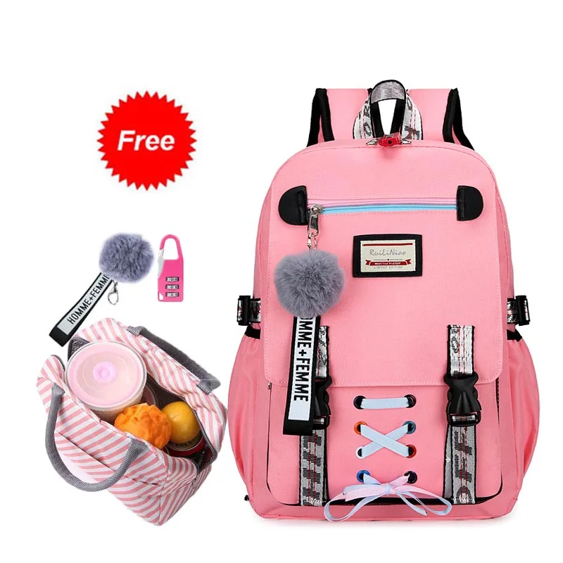 School-Bags Anti-Theft-Backpack Junior Teenage-Girls Women College New for with Lock