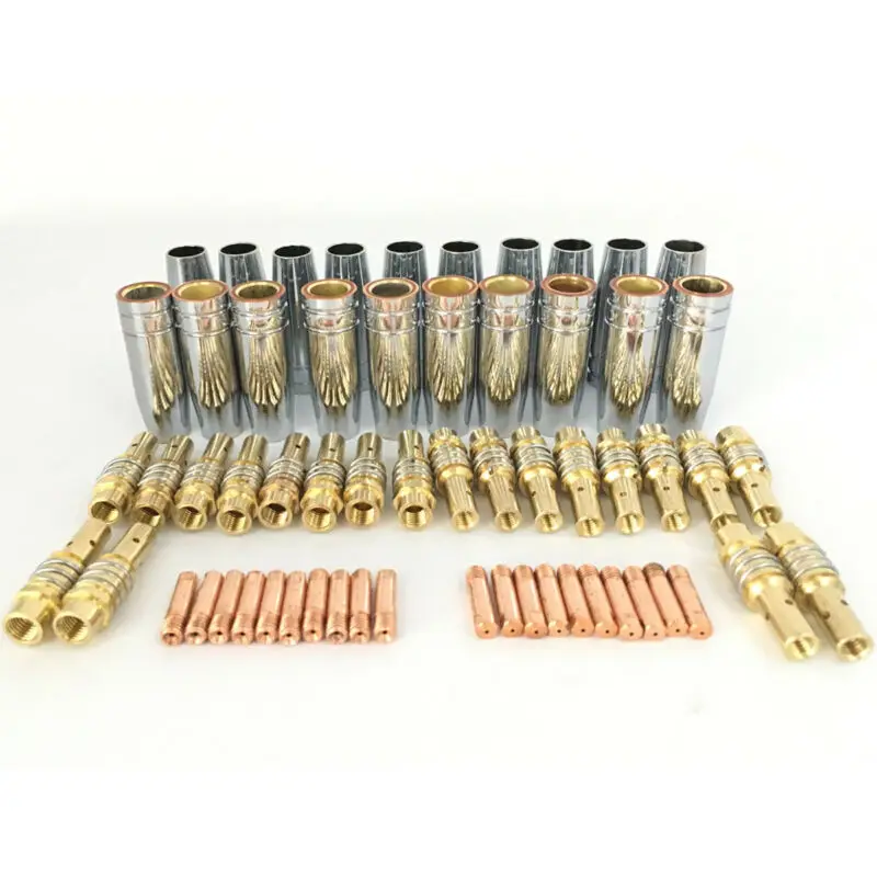15AK MIG Welding Nozzles Contact Tips Holders M6*25*0.8 Torch Cosumables 60Pcs
