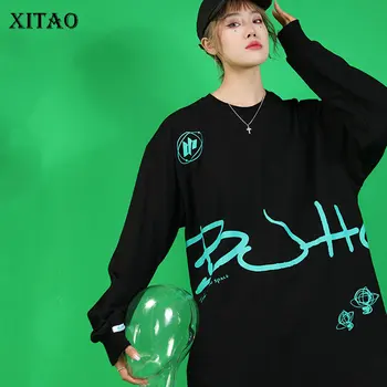 

XITAO Korean Style Loose Plus Size Women T Shirt Trend Fashion Graphic Tees Women Letter Print Leisure Tshirt Hip Hop DMY3099