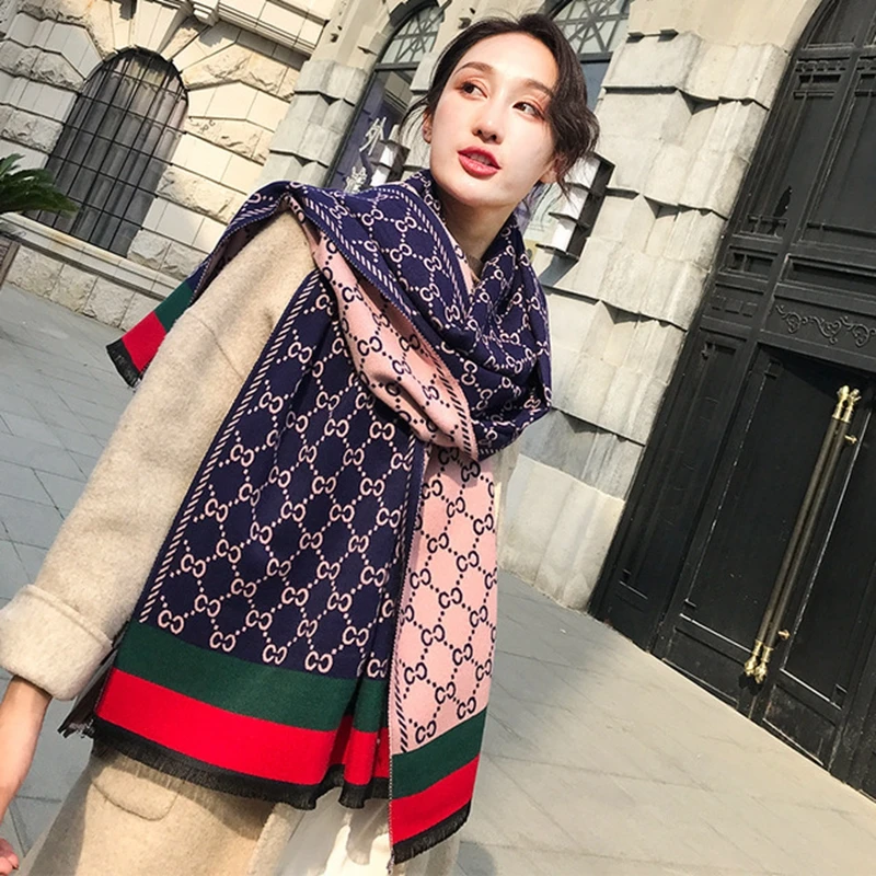 New autumn and winter fashion warm cashmere scarf Women imitation cashmere thickening soft warm long paragraph shawl Daily scarf - Цвет: style 2