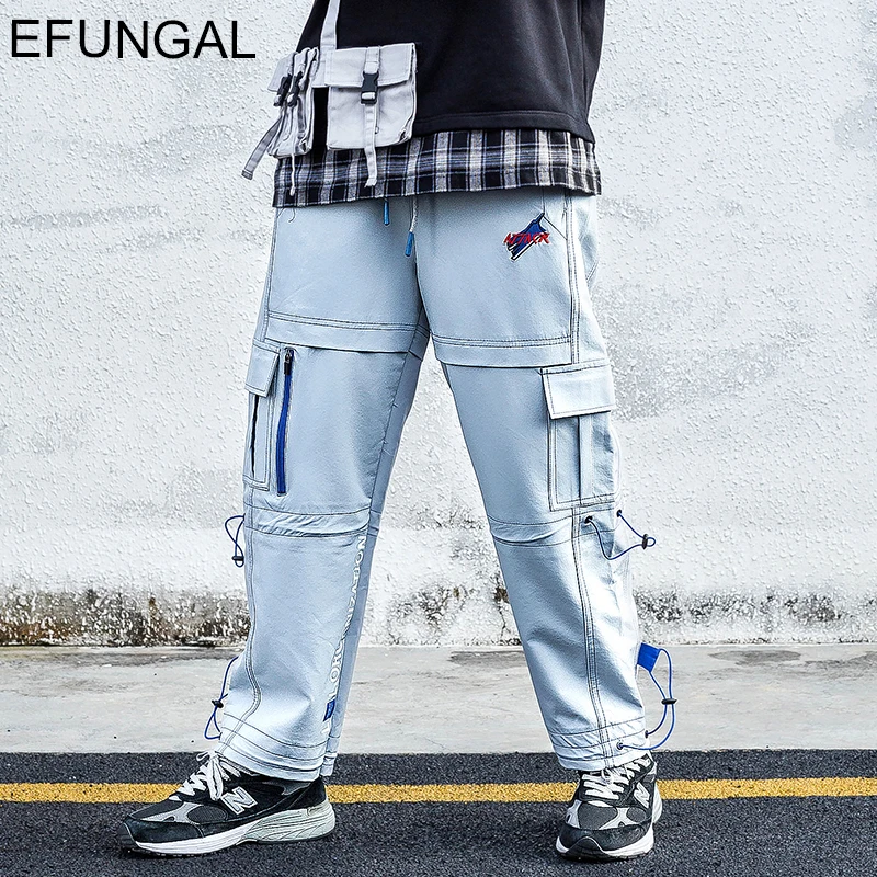 

EFUNGAL Letter Print Causal Trousers Autumn Hip Hop Harem Joggers Fashion Streetwear Zipper Cargo Pants Harajuku Full Length