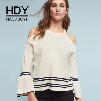 

HDY Haoduoyi New AutumnTops Women Clothing Strapless Long Sleeve O-Neck Jumper Knitted Thin Pullover Women Slim Fashion Sweaters
