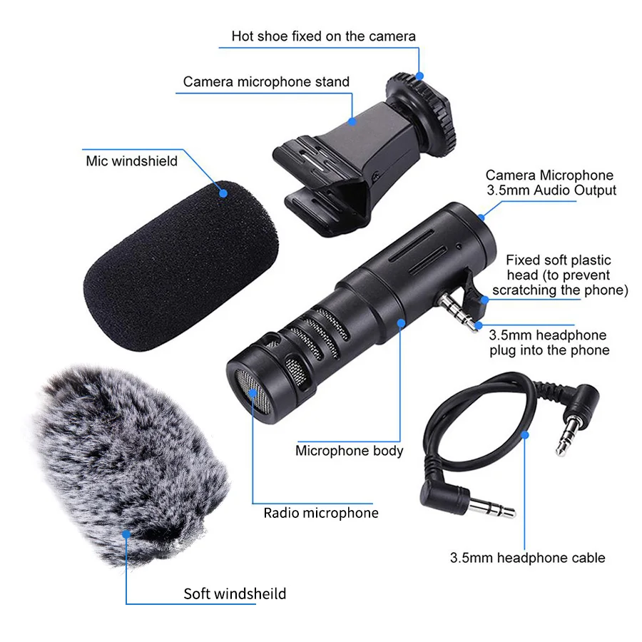 MAMEN Phone Microphone Mini Portable 3.5mm Condenser Phone Video Camera Interview Microphone With Muff For iPhone Samsung Mic