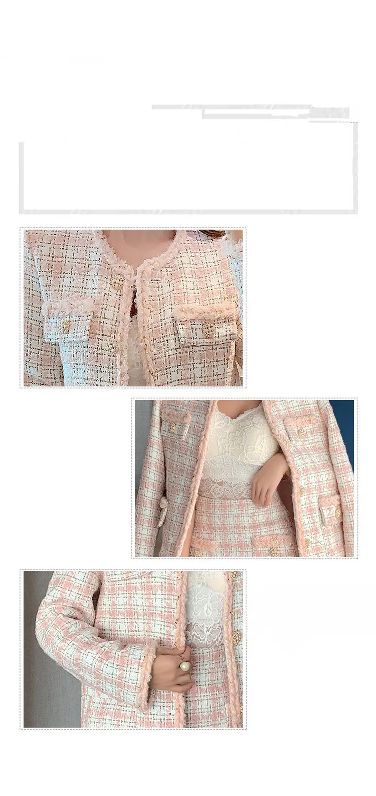 New Autumn Winter Women Sexy Tweed Suits Fashion Plaid Jacket Coat+ 2 Piece Sets Female Woolen Elegant Skirts Sets Women's Set