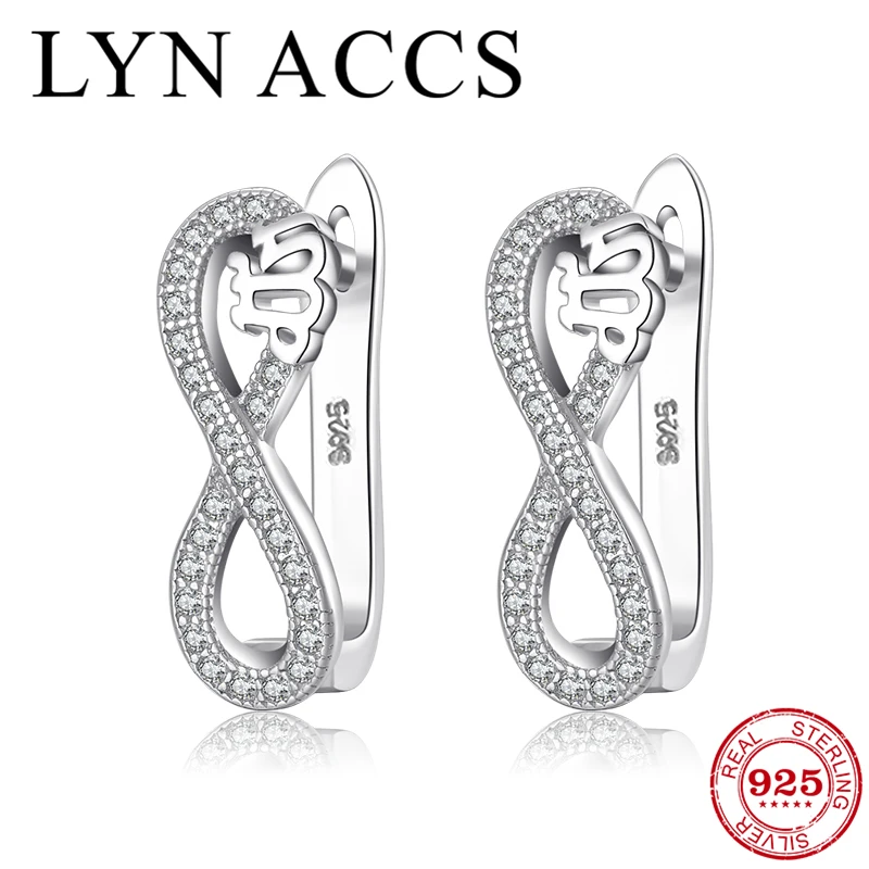 

Infinite eternal symbol 925 Sterling Silver Earrings DIY like crystal clear CZ fine Hoop Earrings luxury Party Jewelry