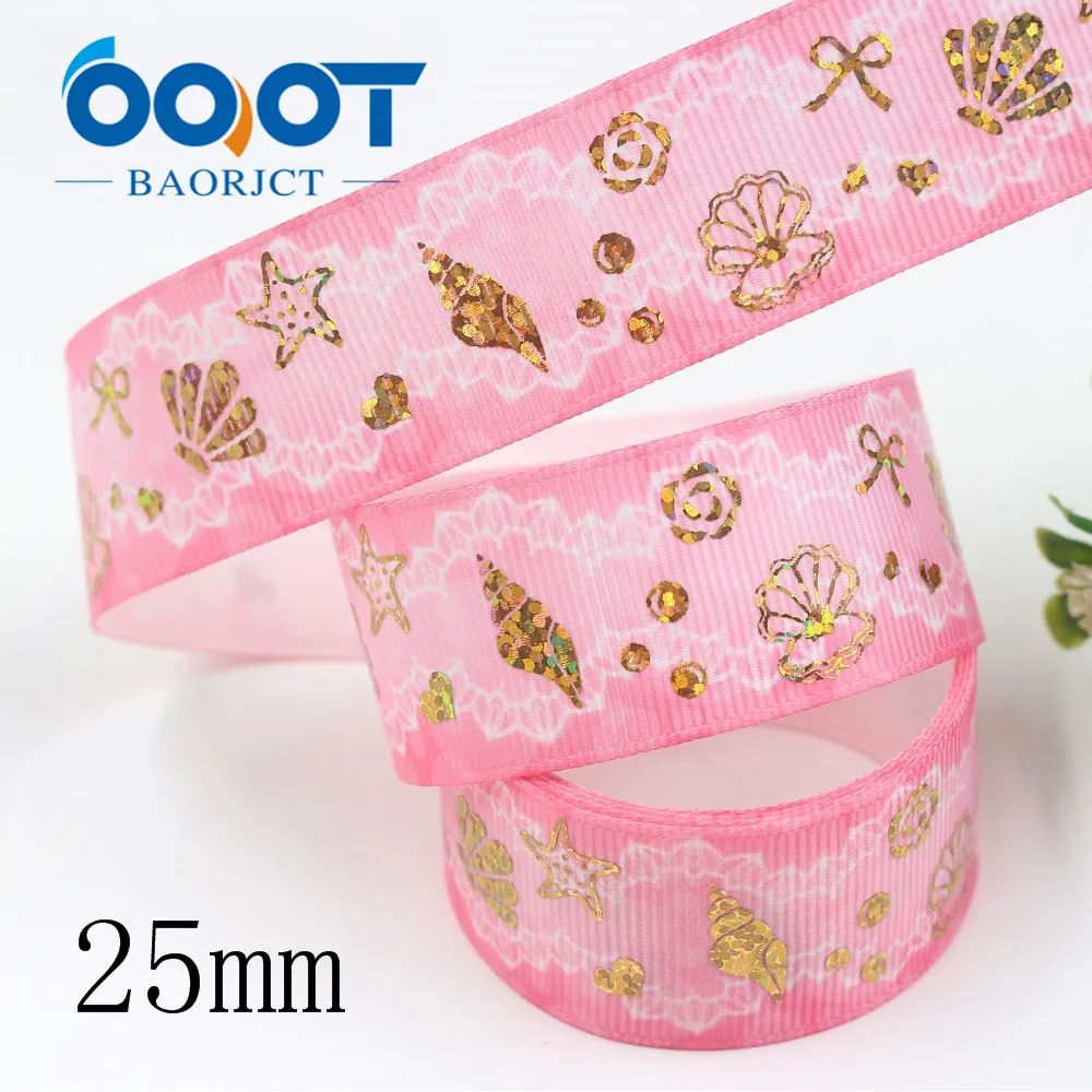 I-19826-2000,1'' 25mm 10yards Ocean style hot gold gradient Printed grosgrain ribbon,DIY handmade jewelry wedding decoration