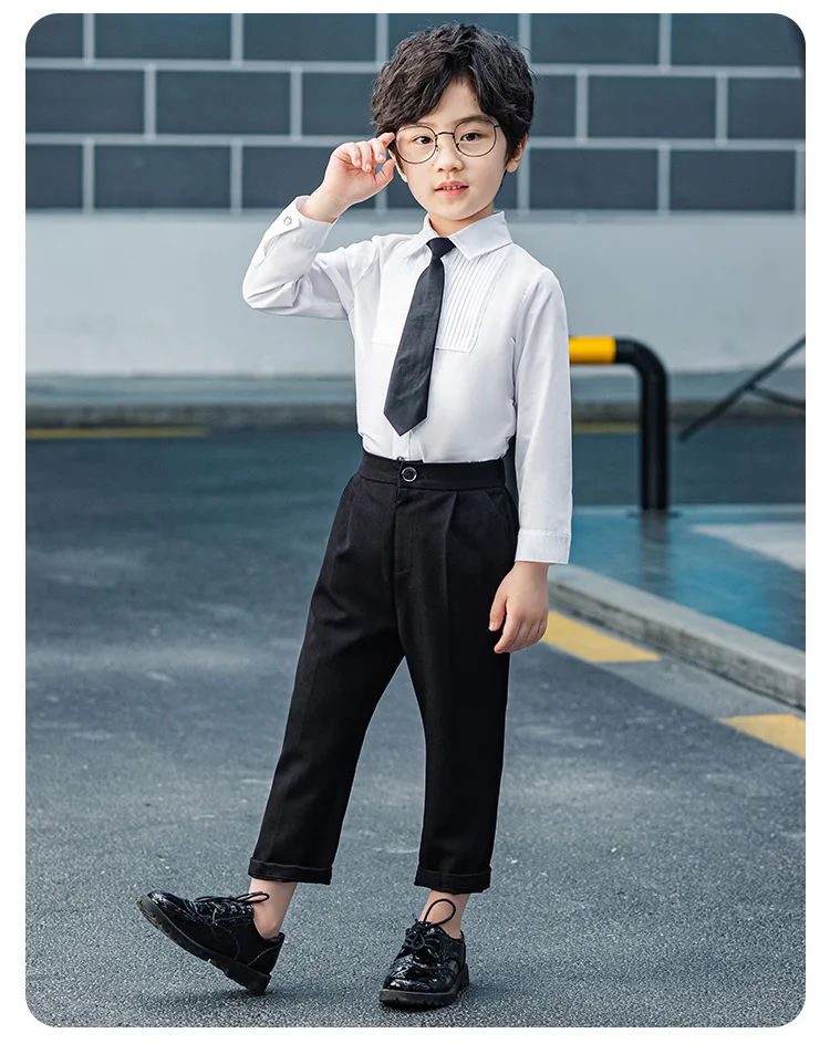 

School Kids Formal Shirt+ Pants +Tie 3PCS Clothing Set Boys Weddings Party Wear Prince Boys Gentlemen Birthday Dress Costume