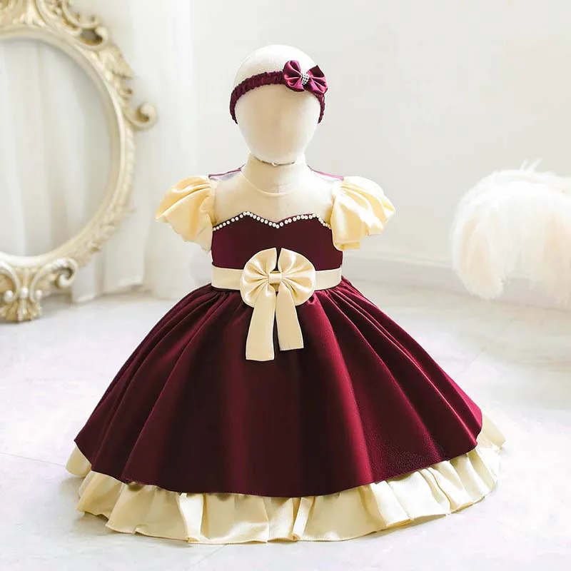 

New Fashion Short-sleeve Kids Christmas Dresses Baby Girls 1st Birthday Party Princess Dress For Girls Wedding Dresses 0-3 Years