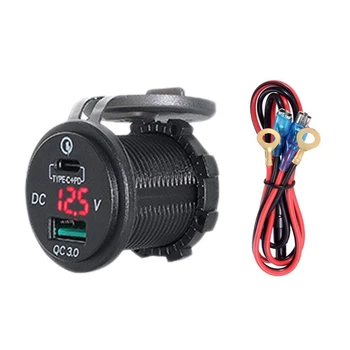 

Dual USB Charger Socket Adapter with LED Voltmeter Waterproof Dustproof Cover for 12/24V Car Motorcycle Boat PD Type C+QC 3.0