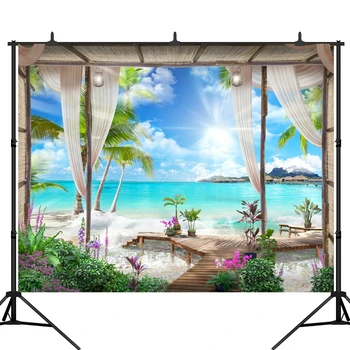 

Backgrounds For Photography Studio Blue Sky White Cloud Path Sandy Beach Sea Backdrop Professional Photocall Fotografia