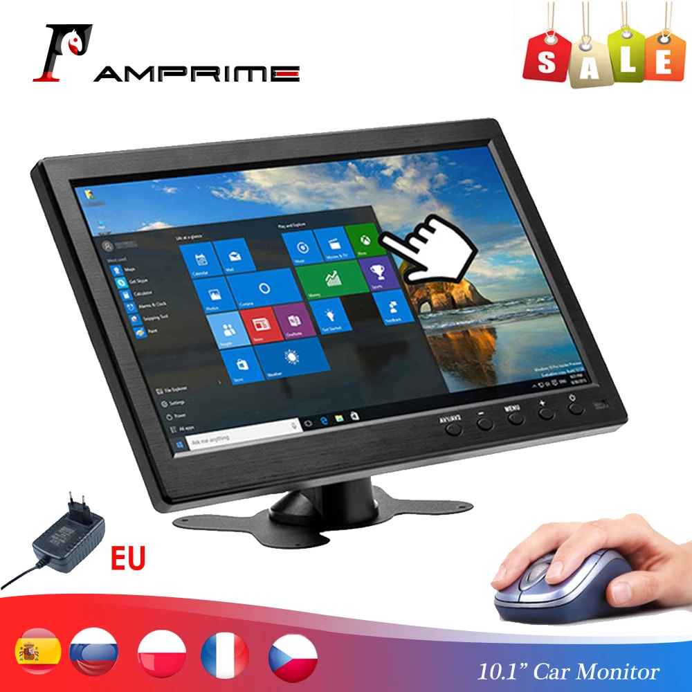 AMPrime автомобильный монитор 10 1 дюйма 1024*600 TFT ЖК HD экран 12 В для автомобильной