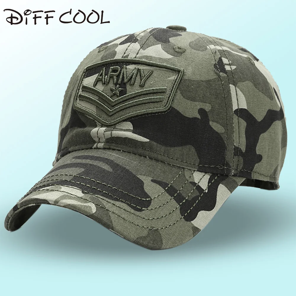 DIFF COOL Camo Baseball Cap Mens Washed Caps And Hat Adjustable Fitted Thicker Winter Warm Military Hats For Men | Аксессуары для