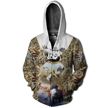 

SONSPEE 3D Print Funny Hunting Moose Men's Jacket Dog Hunt Duck Bird Zipper Hoodies Casual Harajuku Shirt Youth Clothing Coat