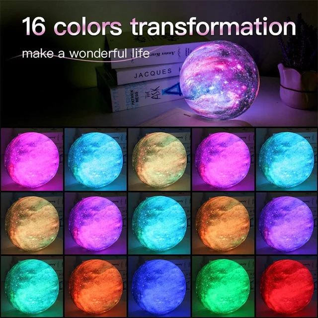 3D Printing Moon Galaxy Lamp Light 16 Color Change Touch And Remote Control Kids Night Light