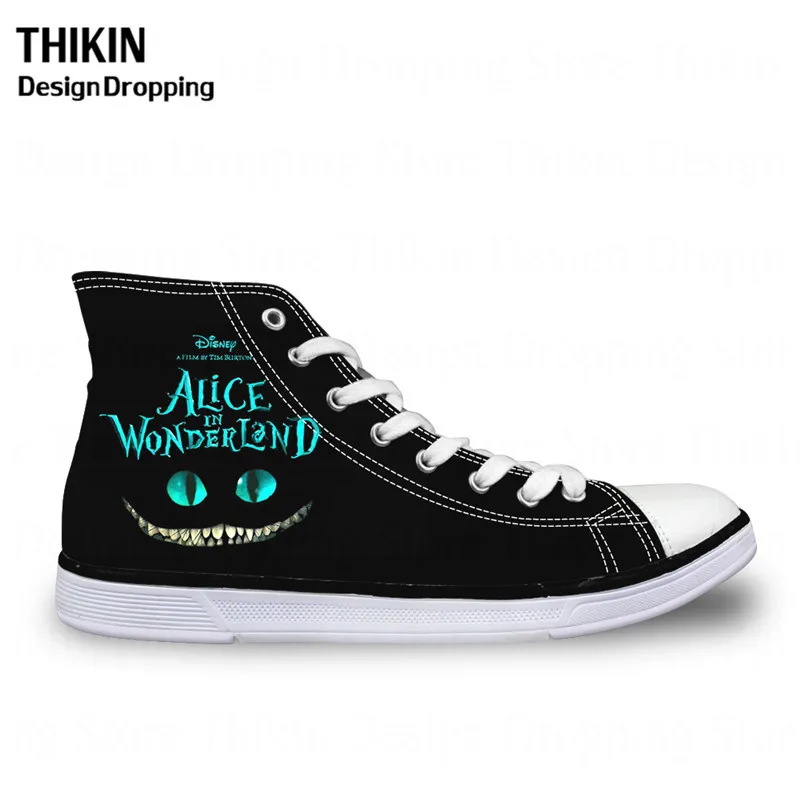 

THIKIN Fashion Women Shoes Cheshire Cat Print Vulcanized High-Top Canvas Shoes Ladies Flats Female Lace-up Sneaker for Girl 2019